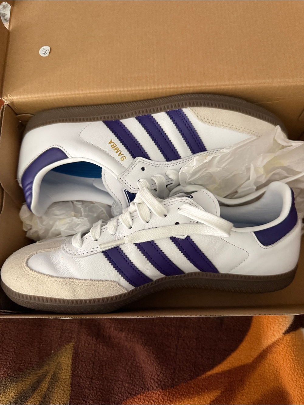 adidas Samba Sneakers - White with Purple and Gum Sole